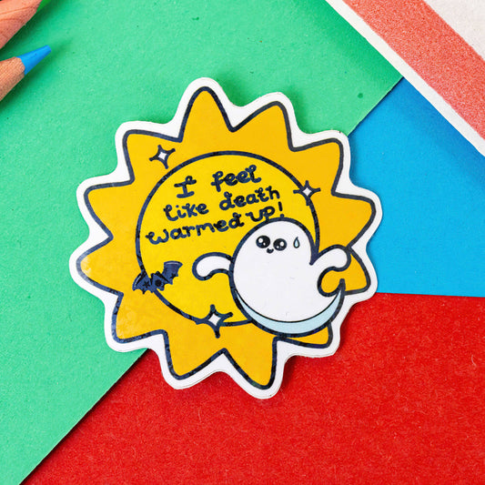 Death Warmed Up Holographic Sticker – Chronic Illness Halloween Decal