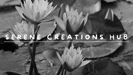 White text on a black and white photo of lotus flowers