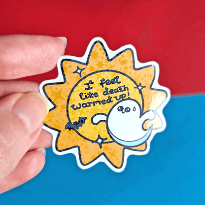 Death Warmed Up Holographic Sticker – Chronic Illness Halloween Decal