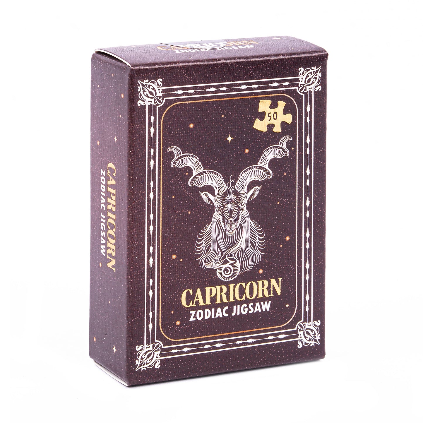 Capricorn Zodiac Jigsaw puzzle box with goat illustration on a white background