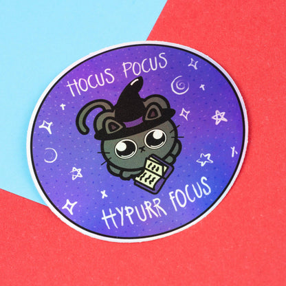 Hocus Pocus Hypurr Focus Holographic Cat Sticker – Neurodivergent Pride