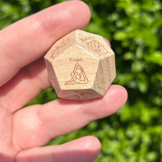 12-Sided Wooden Self-Care & Mindfulness Dice - Pocket Wellness Tool