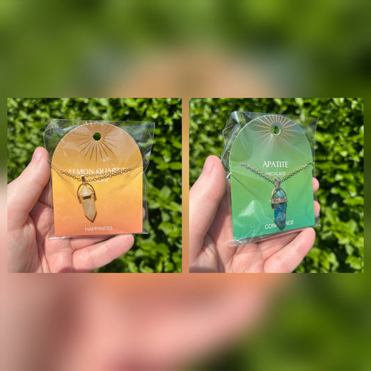 Crystal Pendant Necklace - Confidence (Apatite) or Happiness (Lemon Quartz)