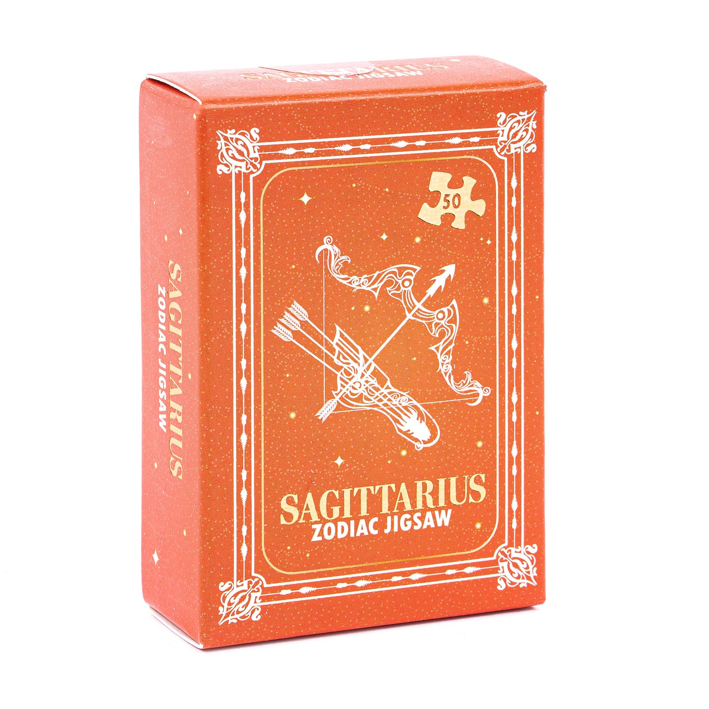 Sagittarius zodiac jigsaw puzzle box on a white background